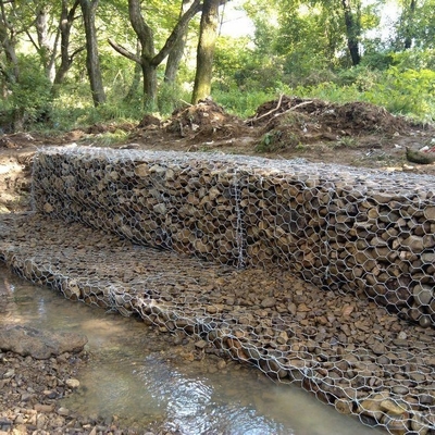 2x1x1m Cesto de gabião de aço hexagonal tecido com Zn-10%AL Resistência à tração 350-550N/mm2